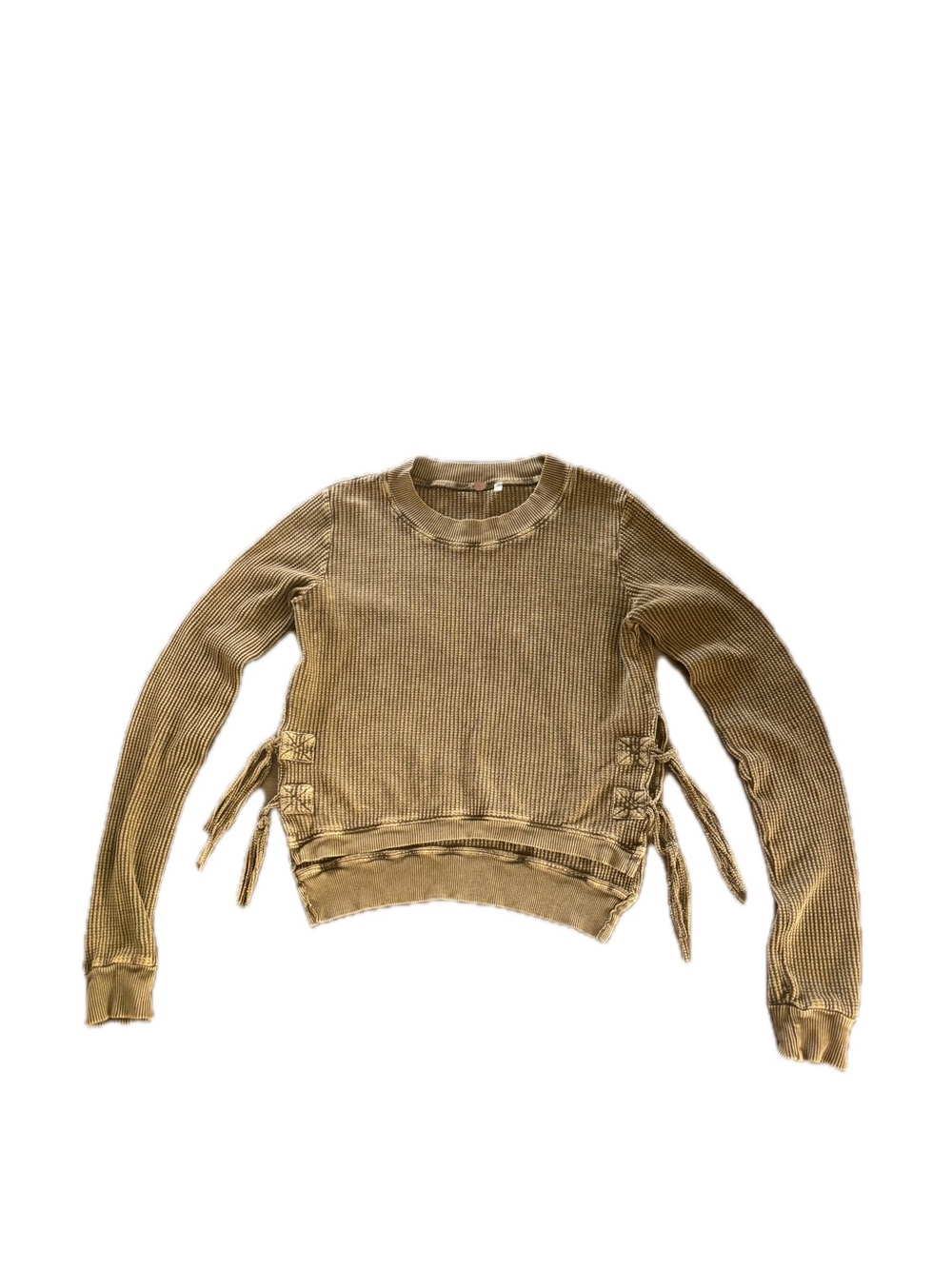 Free People Interlaken Olive Green Waffle-Knit Side-Tie Top